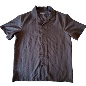 PJ Paul Jones Mens Black Textured Vertical Stripe Camp Collar Shirt Large S/S